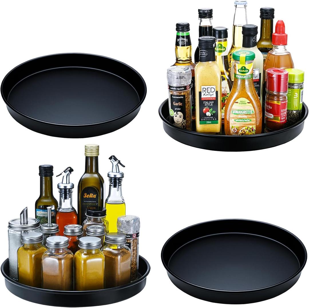 Amolliar 10" Lazy Susan Organizer, Metal Turntable Organizer, Black 4 Pack