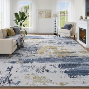 Kelarea 6x9 Area Rugs for Living Room, Washable Abstract Non-Slip Large Rug Stain Resistant Blue Carpet, Low Pile Soft Indoor Rug for Bedroom, Dining Room, Nursery, Kitchen, Home Office