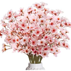 24Pcs Artificial Cherry Blossom Flower, Faux Silk Peach Blossom Branches Fake Plum Blossom Flowers Stems Arrangements for DIY Home Wedding Table Centerpieces Vase Decor