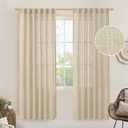 LAMIT Light Filtering Linen Curtains 80 inches Long for Bedroom, Faux Linen Textured Semi Sheer Back Tab and Rod Pocket Burlap Boho Modern Drapes for Living Room/Farmhouse, 2 Panels, 52 x 80 Inch