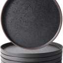 LERATIO Dinner Plates,Ceramic Dinner Plates Set of 6,10.75 inch Large ceramic plates,Modern Shape Dinnerware Dishes Set for Kitchen, Microwave & Dishwasher & Oven Safe-Coffee Rim (Roasted Sesame-Brown Rim)