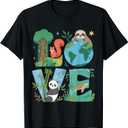 Love Earth Day Planet 2025 Anniversary Environmental Animals T-Shirt (Black, L)
