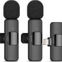 2Pcs Lavalier Wireless Microphone for iPhone,Mini Microphone for Recording, Live Streaming, YouTube, Tiktok, Facebook, Intelligent Noise Cancelling, Automatic Sync, No App