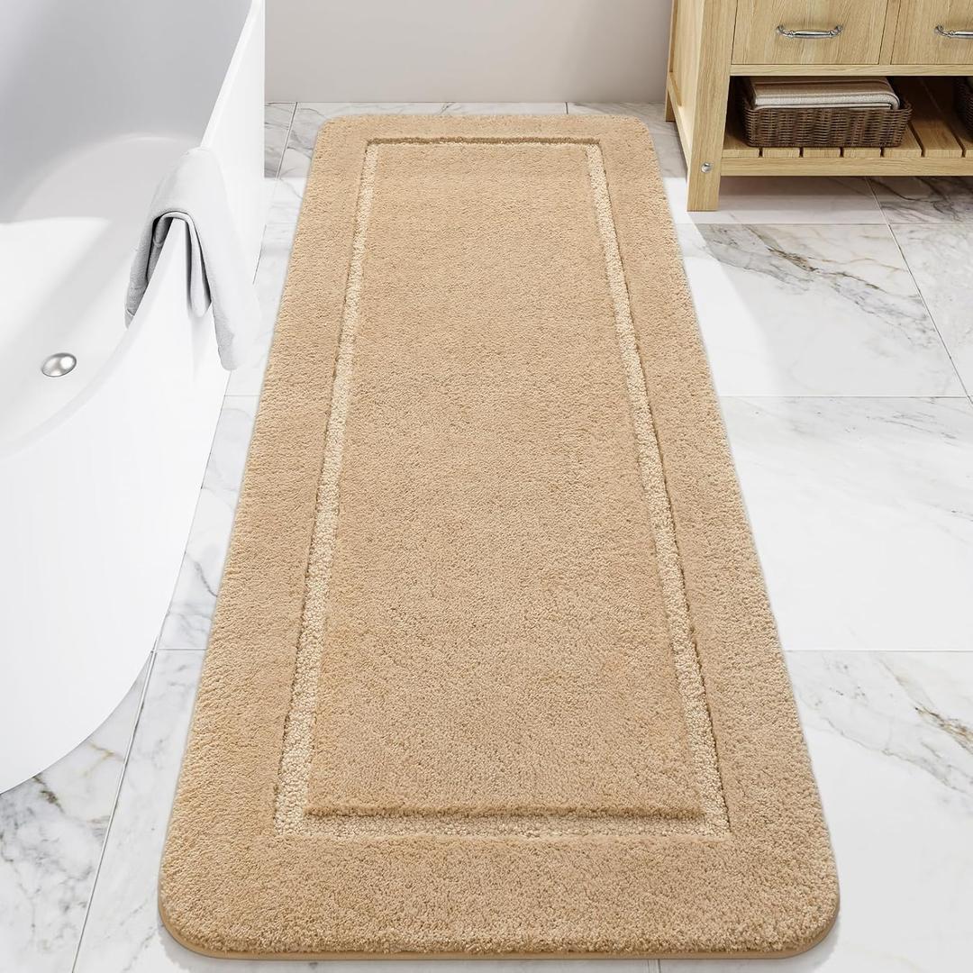 LOCHAS Bathroom Rugs, 24" x 70" Long Bath Rug, Non Slip Washable Bathroom Runner Rug Soft Thick Absorbent Bath Mat for Shower, Shaggy Plush Luxury Large Bath Rug, Beige