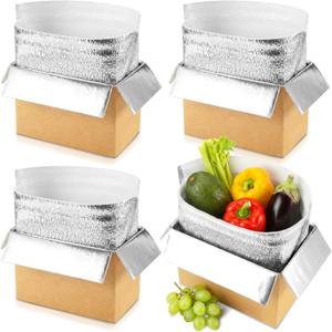 Convivium 4 Pack Insulated Shipping Boxes with Foil Liner Bags, Reusable Thermal Cooler Mailing Cartons for Cold Pack Shipping, Hot & Frozen Food Delivery, 8''x5''x6''