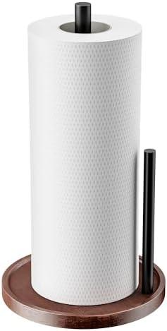 Chinpakden Wooden Paper Towel Holder Countertop - Kitchen Paper Towel Holder Stainless Steel with Real Wood Base, Farmhouse Paper Towel Roll Dispenser Fits Standard and Jumbo Size Paper Towels