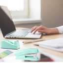 Green Office Supplies, Teal Desk Accessories Kit for Women Gift, Tape Dispenser, Stapler with Remover, Scissors, 1000 Staples, Tacks Clips, Ruler, Sticky Notes, Index Tabs(Mint Green)