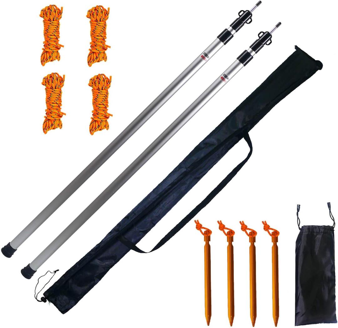 Orgrimmar Adjustable Tarp Poles Set of 2 Telescoping Aluminum Rods Portable Lightweight Replacement Tent Poles for Camping Awning Backpacking Hiking Hammock Rain Fly