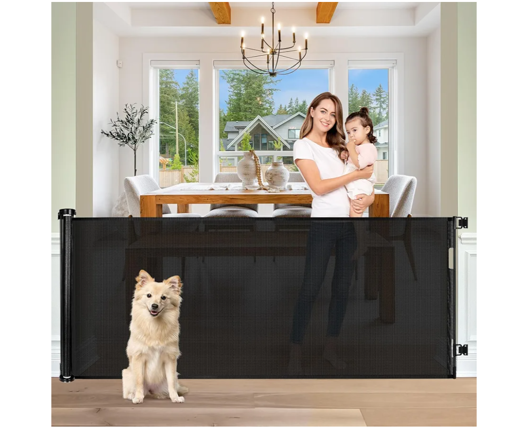 Baby Gate Extra Wide 65" Space Saving Retractable Mesh Gates for Kids or Pets Movable Retractable Baby Gates Indoor Outdoor Retractable Gate Dog Gates for Doorways, Stairs, Black