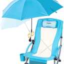 Low Beach Chair with Umbrella High Back Folding Camping Chair for Adults Breathable Mesh Seat and Back with Padded Headrest Cup Holder Storage Pocket Adjustable Tilt Sunshade Portable for Beach