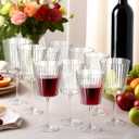 Domensi 48 Pack Plastic Ribbed Wine Glasses 13 oz Acrylic Champagne Flutes with Stem Unbreakable Reusable Cocktail Champagne Glasses for Wedding Holiday Birthday Party Supplies