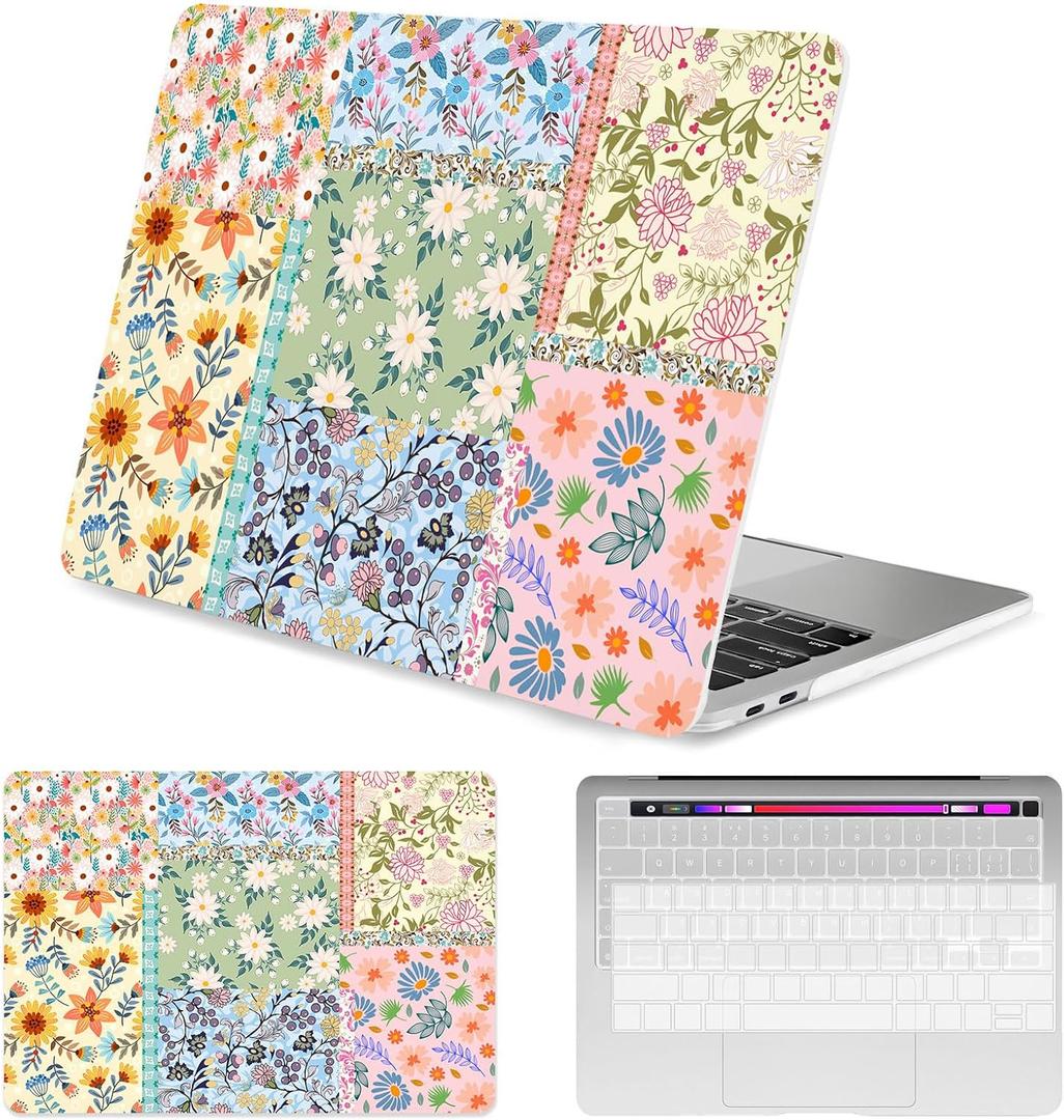 Seorsok Compatible with MacBook Pro 13 inch Case M2 2023,2022,2021-2016 A2338 M1 A2251 A2289 A2159 A1989 A1708 A1706,Colorful Blooming Flower Plastic Hard Shell Case with Keyboard Cover,Pink Floral
