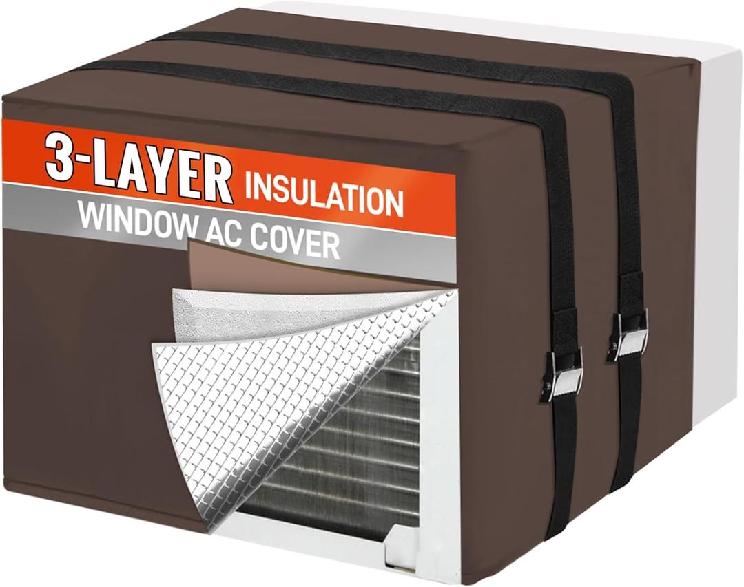 Air Conditioner Covers for Outside to Protect AC and Winter Insulation, Waterproof & Snowproof Window AC Covers for Outside with 3 Layers Insulation 17" W x 13" H x 12" D - Brown