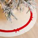 Simgoing 48 Inch Christmas Tree Skirt with Red Bow Felt Christmas Tree Skirt Vintage Decoration for Indoor Home Decor Xmas Party Supplies