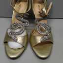 100FIXEO Women's Elegant Gold Rhinestone Snake T-Strap Open Toe High Heels Stiletto Heeled Sandals Peep Toe Sexy Party Shoes (8)