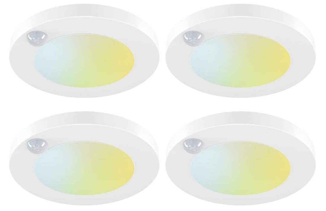 JULLISON 4 Inch Field Selectable 5CCT LED Motion Sensor Ceiling Light, 120V Wired Closet Light, 10 Watts, 600Lm, CRI80+, Nondimmable, ETL Certified, Wet Location, Round/White, 4 Packs …