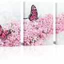 HOMEOART Butterfly and Flower Canvas Wall Art Floral Picture Bathroom Wall Decor Bedroom Art Farmhouse Kitchen Wall Decor, 12x16 inch x 3Pieces Framed (Pink)