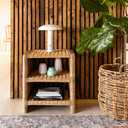 JONATHAN Y NST1000A Praerie 22" Coastal Bohemian Rattan/Wood 3 Tier End Table for Home, Living Room, Bedroom, Guest Room, Entryway, Natural, 19.68" W x 13.38" D x 22.04" H