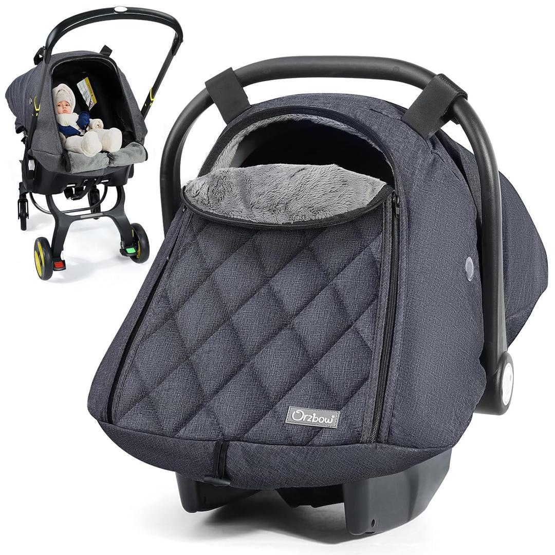 Orzbow Winter Carseat Cover for Baby, Infant Car Seat Cover Compatible with Doona Car Seats, Zipper Access, Breathable, Rain, Snow and Wind Proof, Winter Baby Essentials Carrier Canopy, Dark Grey