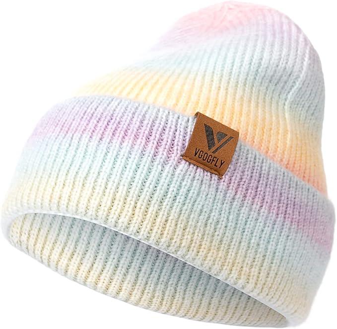 Vgogfly Beanie Men Slouchy Knit Skull Cap Warm Stocking Hats Guys Women Striped Winter Beanie Hat Cuffed Plain Hat (Z - Mix 6)