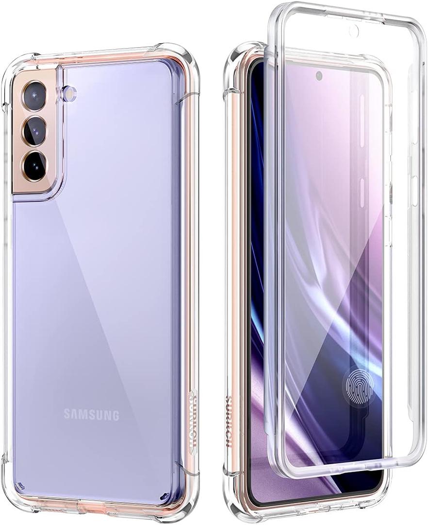 SURITCH for Samsung Galaxy S21 Clear Case 6.2" (Only), [Built-in Screen Protector] Full Body Protective Hard Shell+Soft TPU Phone Case for Samsung S21 -(Full Clear)