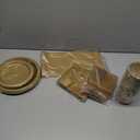 Grandipity 350 Piece Gold Disposable Dinnerware Set, Includes 50 of Each: 9" Dinner Plates, 7" Dessert Plates, 12oz Cups, Paper Napkins, Forks, Knives & Spoons
