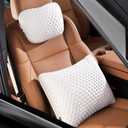 Car Headrest and Lumbar Support Pillow Set,1 Piece, Neck & Back Support for Driver/Passenger Seat, Comfortable & Breathable, Relieves Neck & Back Pain, Ideal for Long Drives-White