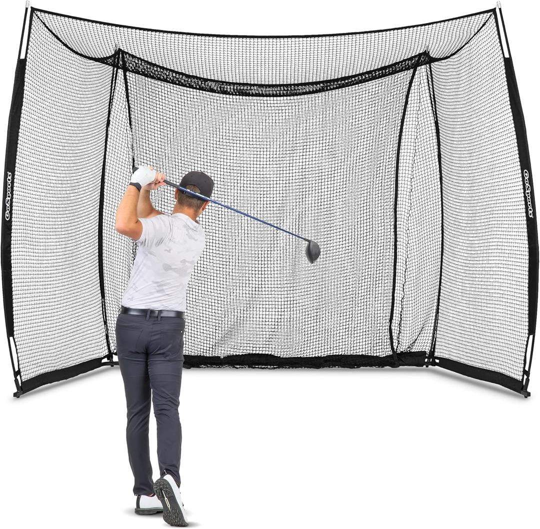GoSports Range Cage 10 ft x 8 ft Golf Net Cage Indoor & Outdoor Golf Practice Net for Full Swing Training and Home Golf Simulator Setups