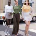 MANGOPOP Round Neck Long Sleeve Bodysuit For Women Casual T Shirts Body Suit Basic Slim Fitted Casual Top (White, XS)