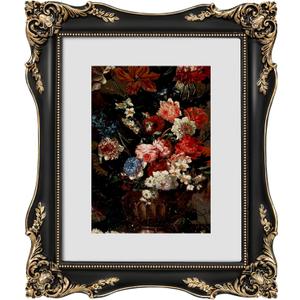 8x10 Black Vintage Picture Frame with Mat for 5x7 or 8 x 10 Photos, Ornate Baroque Gothic Victorian Frames, Tabletop or Wall Display, Antique Home Decor Accent