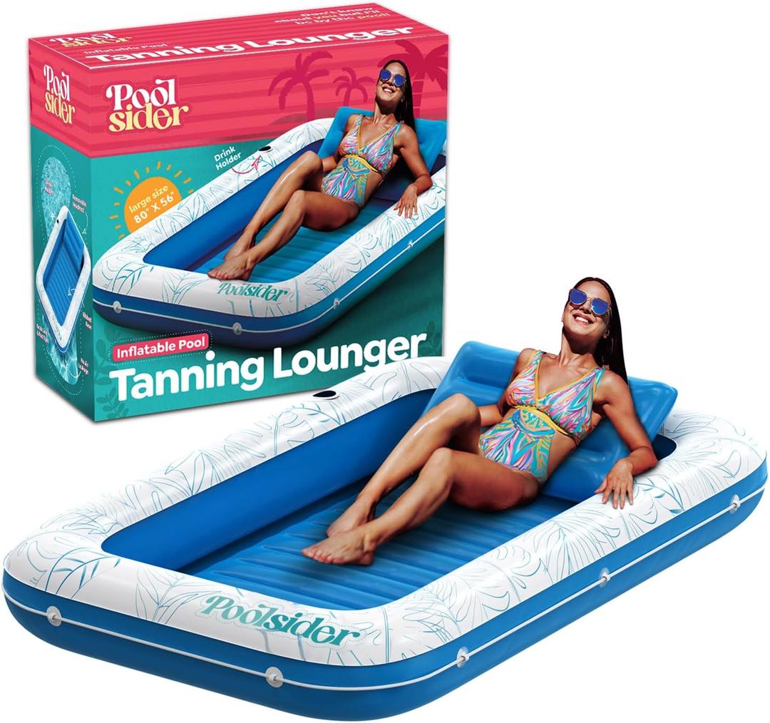 Premium Inflatable Tanning Pool Lounger | Large Inflatable Tanning Bed for Adults - 4 in 1 Multipurpose Suntan Tub | Pool Floats Adults, Inflatable Pool Float | Tanning Float - Sunbathing Pool Raft