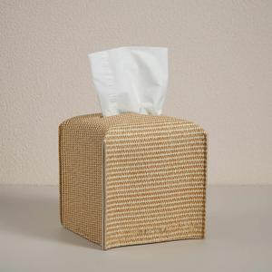 OLETHA Square Tissue Box Cover - Aesthetic Desk Decor for Room, Home & Office - Tissues Cube Boxes Holder - Rattan Textured, Set of 2