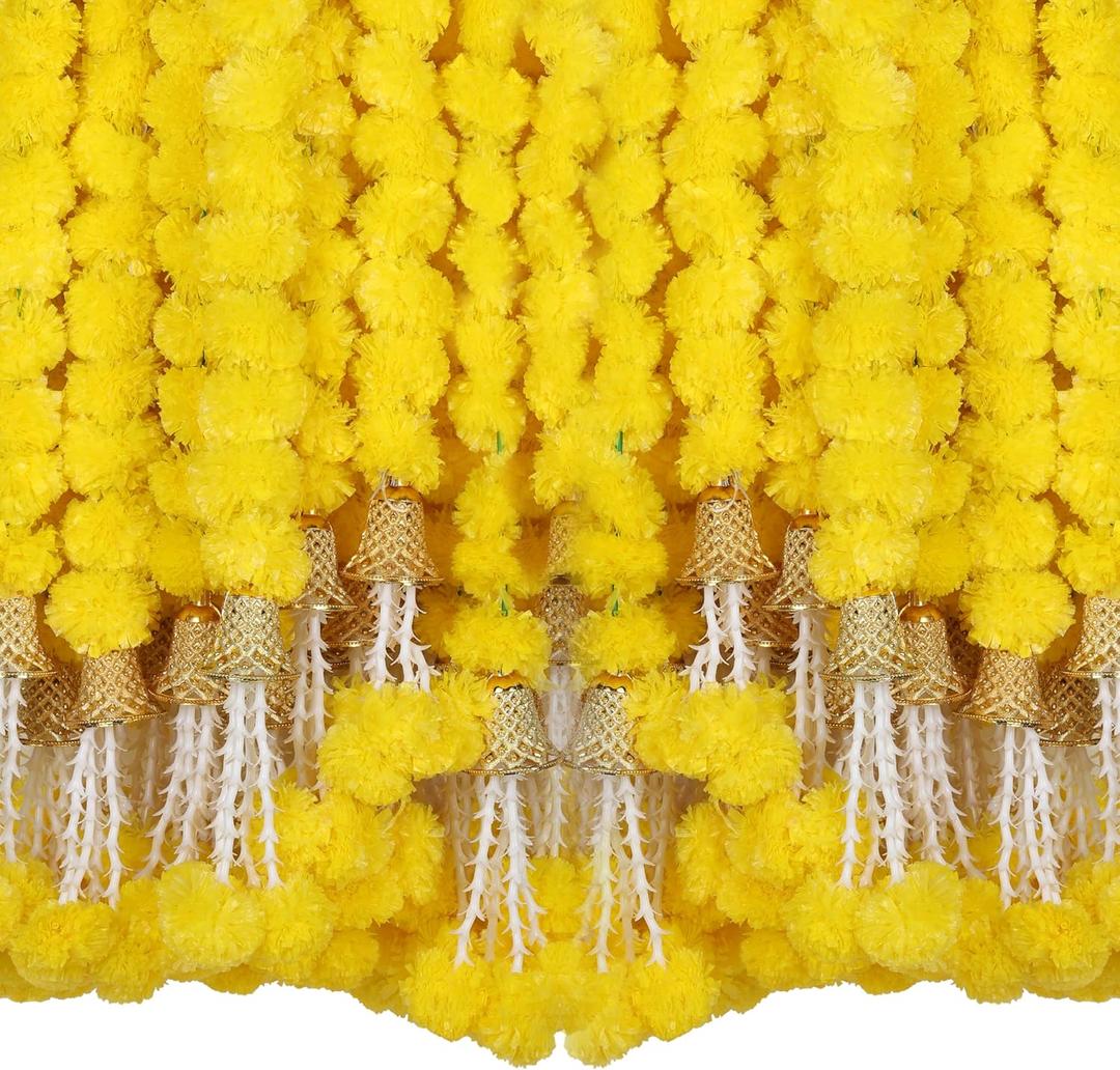 Marubhumi Strands Artificial Marigold Flowers Garland for Diwali Decor, Garland for Decoration, Diwali Decorations for Home, Christmas Decor Wedding Decor, Yellow - 5 PCS
