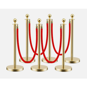 LOVMOR 3PCS Gold Stanchion Posts Queue, 38 Inch Red Velvet Rope, 5 FT Red Carpet Ropes and Poles, Crowd Control Barriers Queue Line Rope, Barriers for Party Supplies