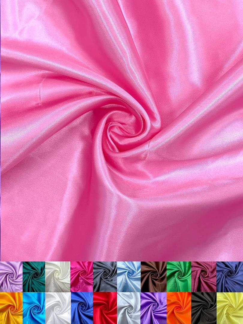 Eovea | Satin Fabric by The Yard | 60" Wide | Shiny Metallic | Sewing, Bridal, Lining, Drapery, Upholstery, DIY Crafts, Decoration (Pink, 2 Yard)