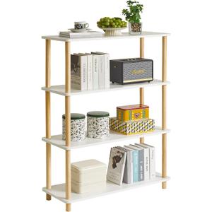 IBUYKE 4-Tier Wooden Open Bookcase - Modern Freestanding Bookshelf Storage Organizer,Standing Shelf Units,Multifunctional Display Stand for Bedroom, Living Room and Home Office, White WBC004W