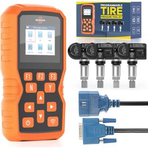 TPMS Programming Tool, Tire Pressure Monitor System Relearn Tool Set with 4 Pack 315MHZ+433MHZ Metal Programmable Sensor, Original Sensor ID Cloning, Reset/Activate/Relearn Sensors XTP-SP820