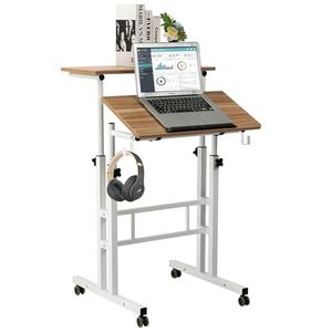 SIDUCAL Small Standing Desk, Portable Stand Up Desk, Height Adjustable Mobile Standing Table Converter with Wheels Computer Workstations, Rolling Laptop Cart for Stand or Sit, Vintage Oak