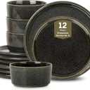 Stone Lain Eden 12-Piece Dinnerware Set Stoneware, Plates and Bowls Set, Dishwasher and Microwave Safe Dish, Dish Set for 4, Charcoal Grey (12-Piece - Service for 4)