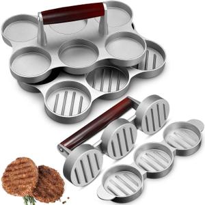 2 Burger Press Patty Maker Mini Meat Sausage Press, 6 Slot and 3 Slot Patty Maker, for Mini Burger, Barbecue, Picnic, Camping