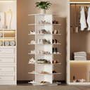 Rotating Shoe Rack Tower, PVC Material Structure, 7-Tier 360° Swivel Lightweight Shoe Organizer, Space-Saving Spinning Shoe Shelf for Entryway, Closet, Bedroom (White 21.6" W)