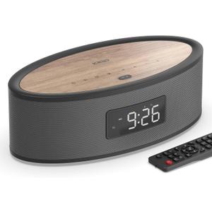 Bluetooth Clock Radio Speaker Aesthetic Design with Phenomenal Sound Quality, Built-in Sound Machine, FM Radio, USB, AUX, Dual Music/Radio Alarms
