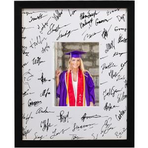 GraduatePro 11x14 Graduation Signature Board Picture Frame with 5x7 Mat for Wedding Birthday Guest Book Signing, Black with Off White Mat