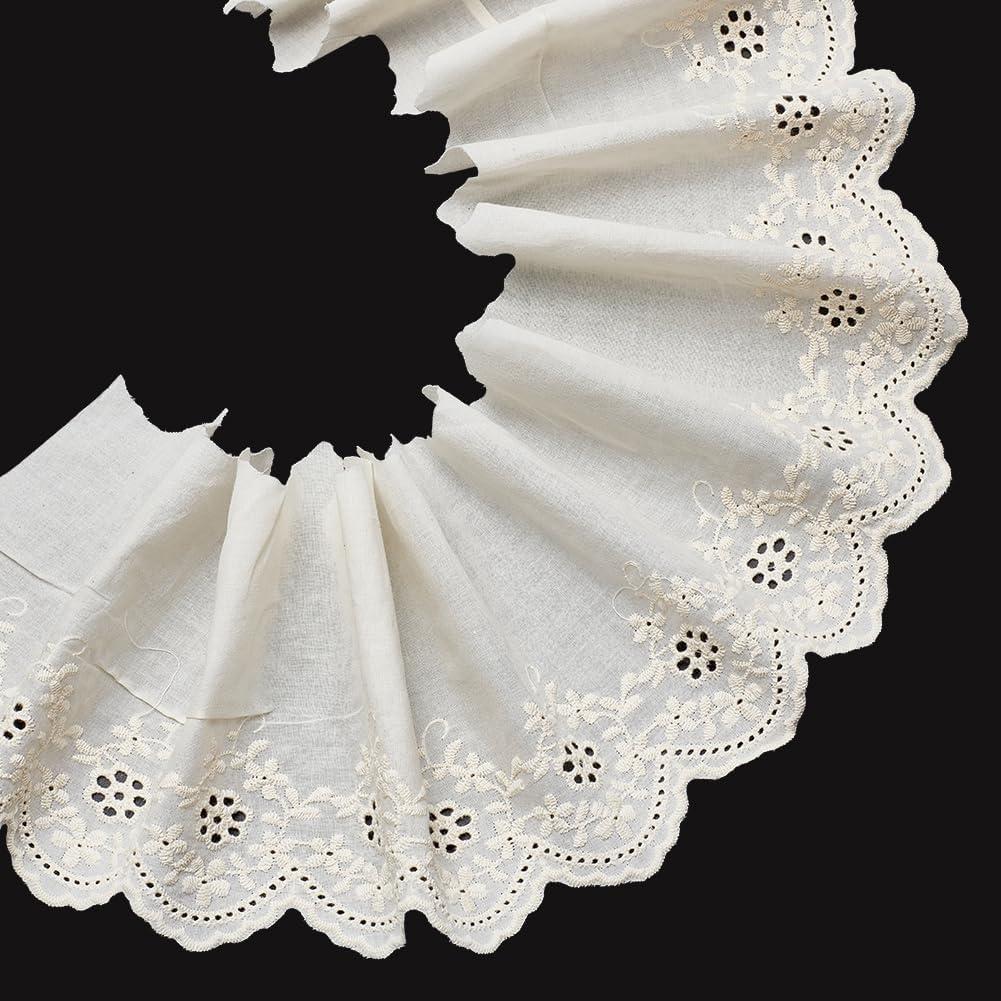 MAYJOYDIY 5 Yards Beige Cotton Eyelet Lace Trim 6inch Vintage Flower Embroidery Lace Ribbon Trim for Dresses Clothes Bag Home DIY Decor