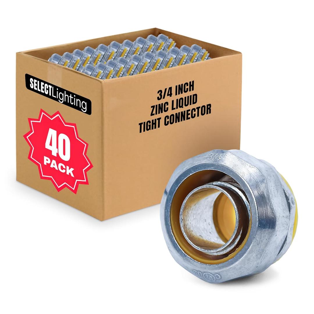 SELECT 40 Pack Lighting Zinc Liquid Tight Straight Connector, 3/4 Inch Electrical Connectors, Conduit Fittings, Safe and Rust Resistant