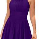 SHEKINI Womens Elegant One Piece Swimdress High Neck Swim Dress Ruched Swim Skirt (Large, Deep Purple)