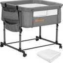 MTWML Twin Bassinet for 2 Babies,Portable Twins Crib with Storage Bag and Replaceable Mattress Cover,Adjustable Height Double Bedside Crib Attaches to Bed with Strap for 0-6 Months (Deep Grey)