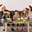 JarThenaAMCS 100Pcs Green Christmas Disposable Coffee Cups with Lids Paper Cups Red Green Dot Corrugated Ripple Wall Insulated Hot Cup for Xmas Winter Supplies, 16oz