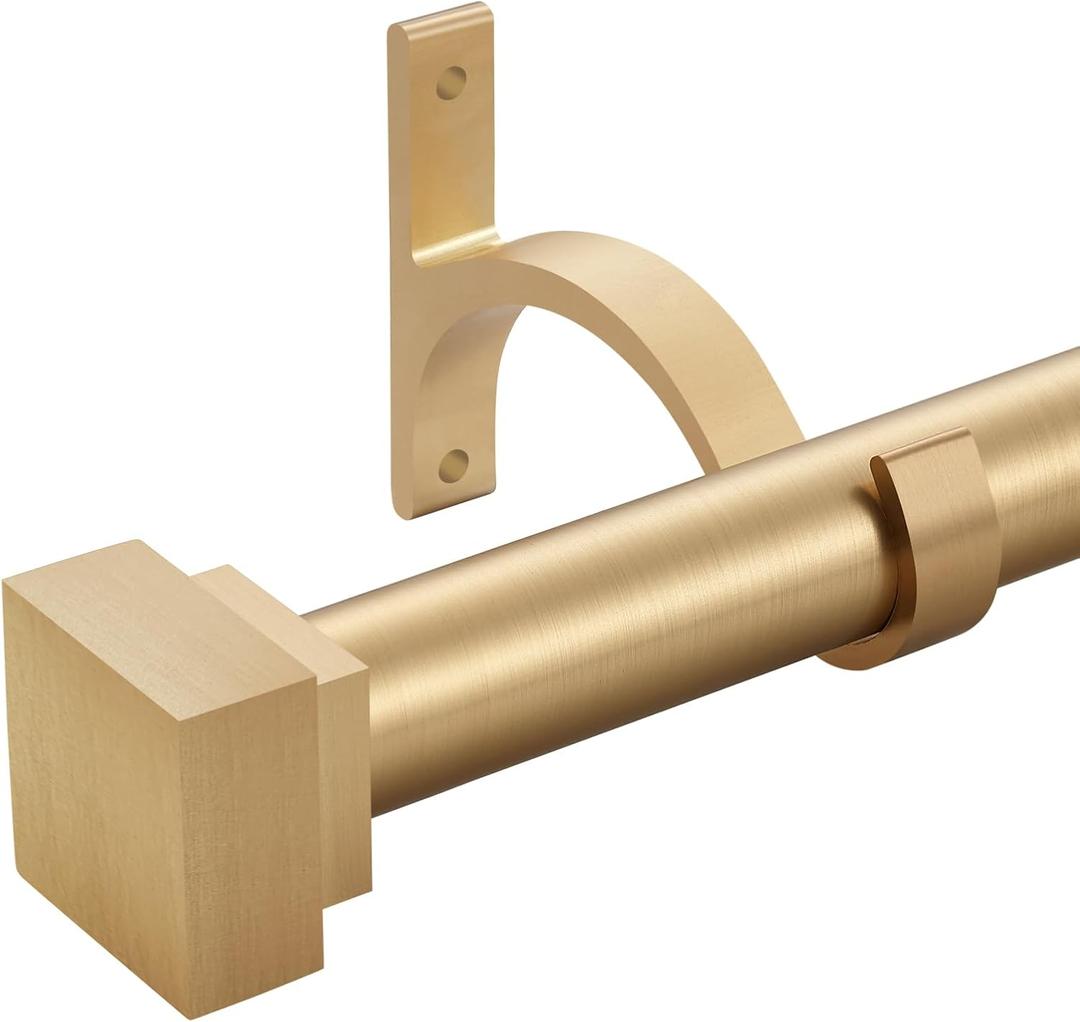 Single Curtain Rods for Windows 144 to 164 Inch(12-13.6ft),1 Inch Diameter Adjustable Heavy Duty Drapery Rods, with Modern Square Aluminum Alloy Finials, Warm Gold