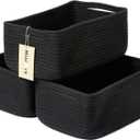 MiniArk Small Storage Baskets for Organizing | Closet Organizer Bins | Shelf Toy Basket | Woven Rope Baskets | Cube Decorative Box | Shallow Basket | 13x8.5x5.1 | 3 Packs Black